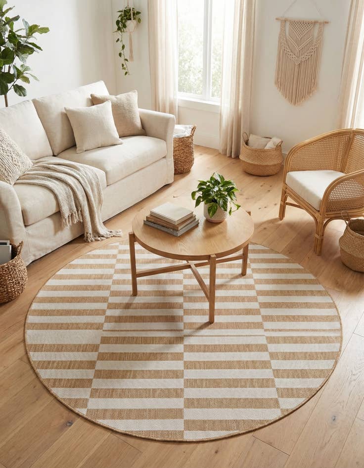 Detail image of 6' x 6' Easy-Clean Striped Indoor / Outdoor Round Rug