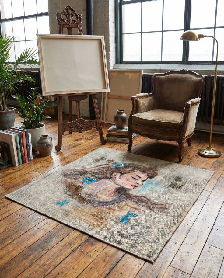 Detail image of 3' 4 x 3' 5 Hand Knotted Ultra Vintage Persian Wool Square Rug