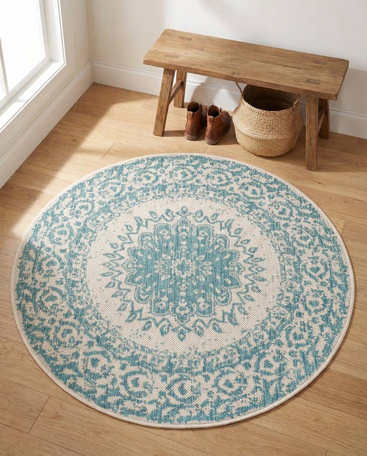 Detail image of 3' x 3' Easy-Clean Traditional Indoor / Outdoor Round Rug