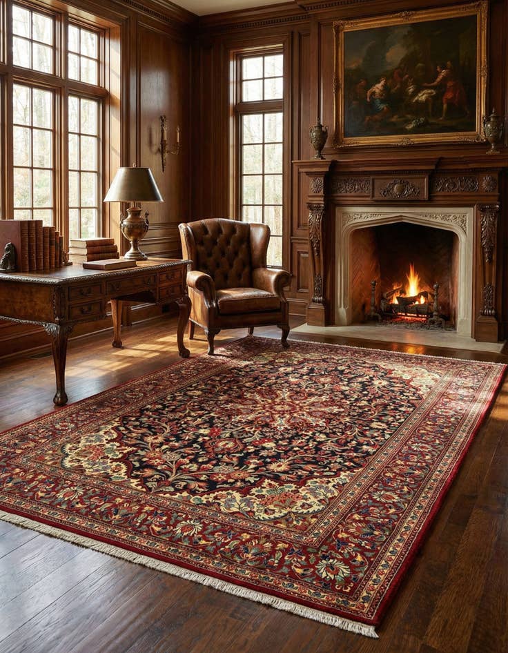 Detail image of 4' 8 x 7' 1 Hand Knotted Qom Persian Rug