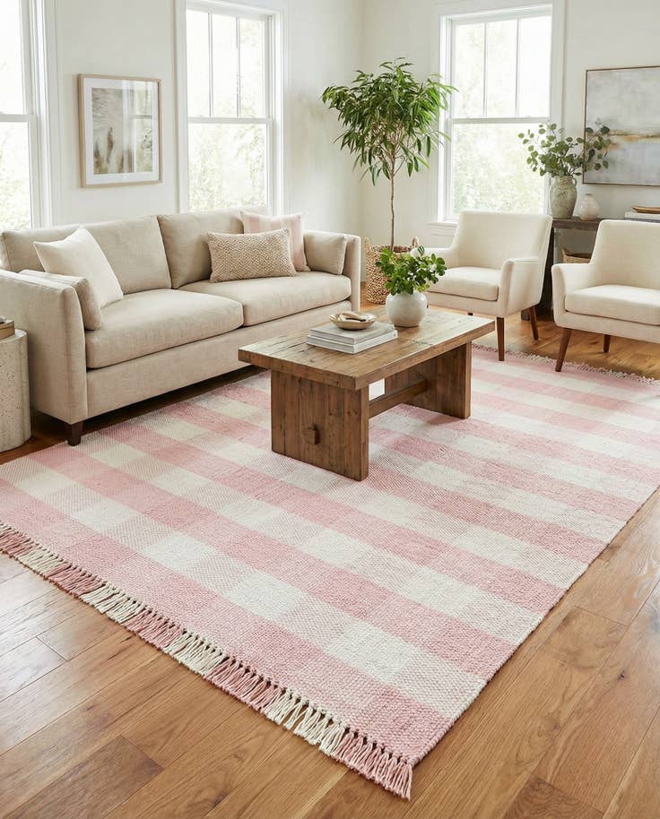 Detail image of 6' x 9' Easy-Clean Eco Plaid Washable Indoor / Outdoor Rug