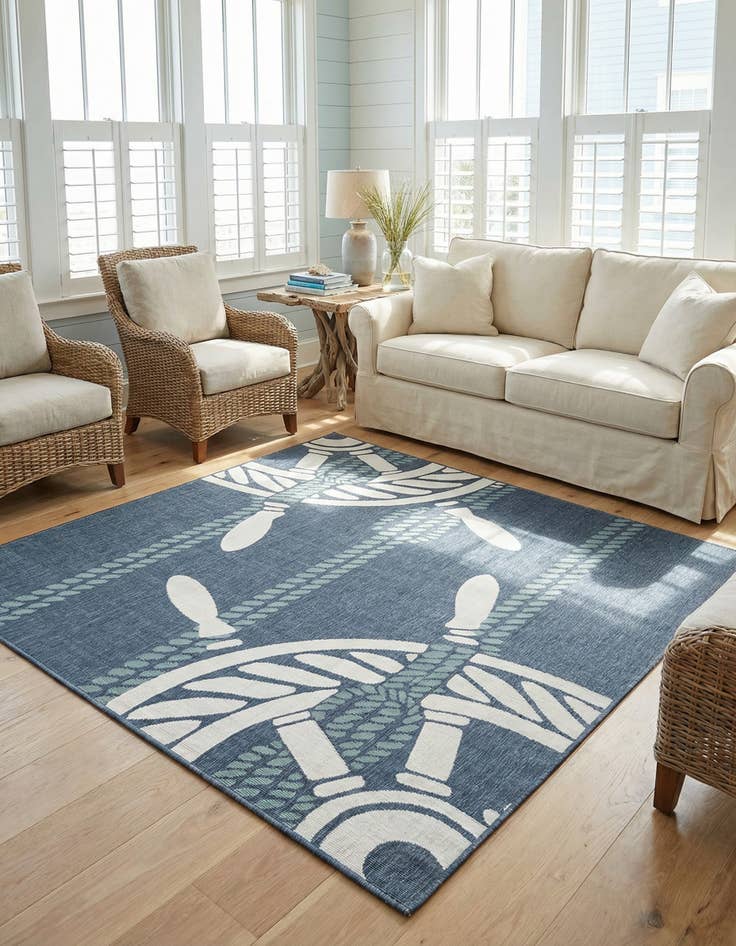 Detail image of 7' 10 x 7' 10  Washable Coastal Indoor / Outdoor Square Rug