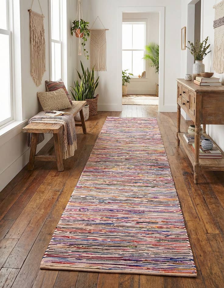 Detail image of 2' 7 x 12'  Hand Woven Chindi Cotton Runner Rug