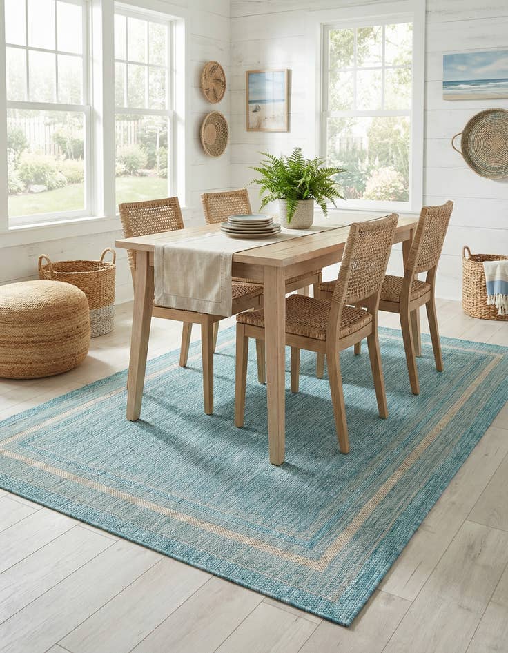 Detail image of 5' 3 x 8' Washable Border Indoor / Outdoor Rug