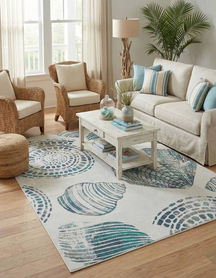 Detail image of 7' 10 x 10'  Washable Coastal Indoor / Outdoor Rug