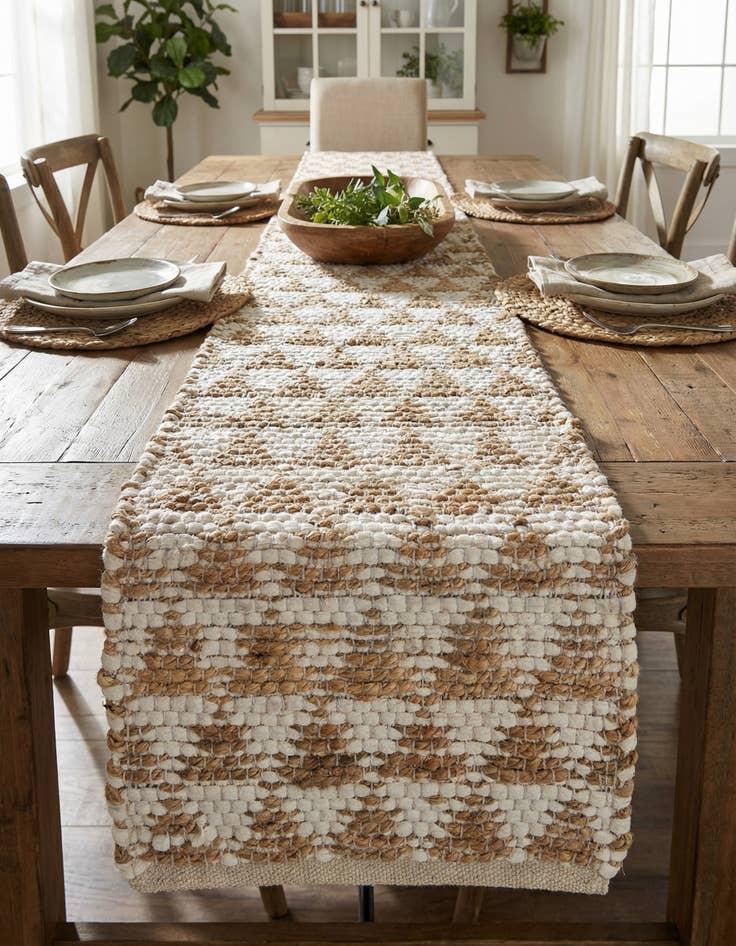 Detail image of 1' 2 x 6' 1 Hand Woven Chindi Jute Table Runner Rug