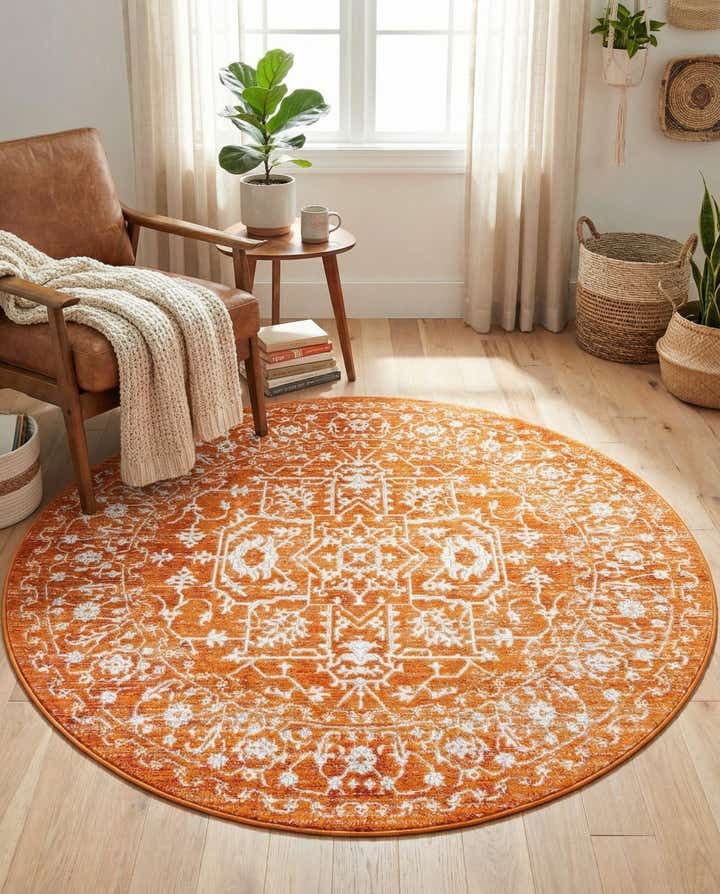 Terracotta 160cm x 160cm New Vintage Rund Teppich