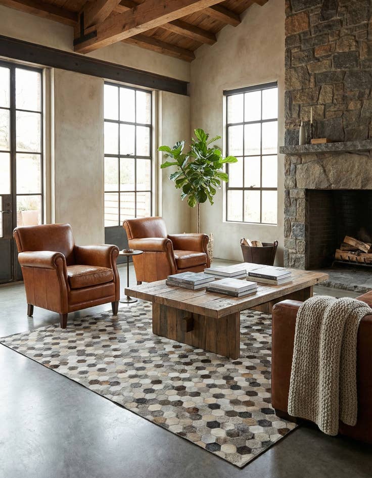 Detail image of 7' 10 x 7' 10 Cowhide Leather Square Rug