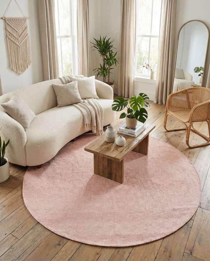 7' 10 x 7' 10 Hand Woven Geo Trellis Flatweave Round Rug