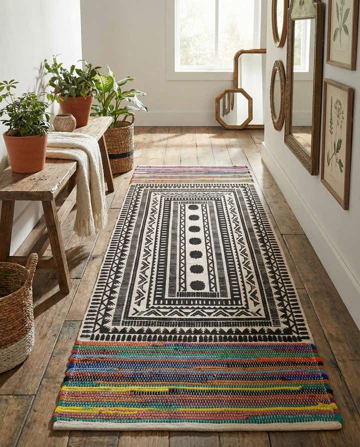 2' x 6' 1 Hand Braided Chindi Cotton Runner Rug