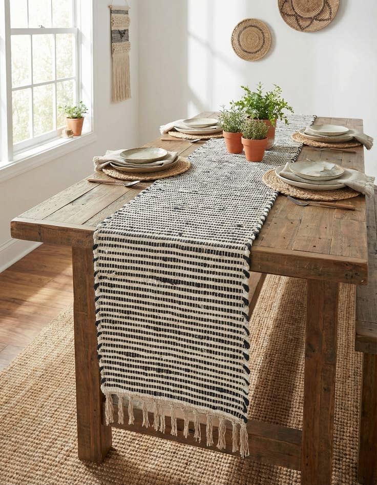 Detail image of 1' 2 x 10'  Hand Woven Chindi Jute Table Runner Rug