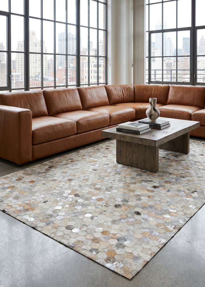 5' 1 x 8' Cowhide Leather Rug