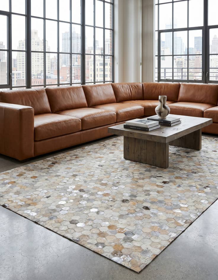 Detail image of 5' 1 x 8' Cowhide Leather Rug