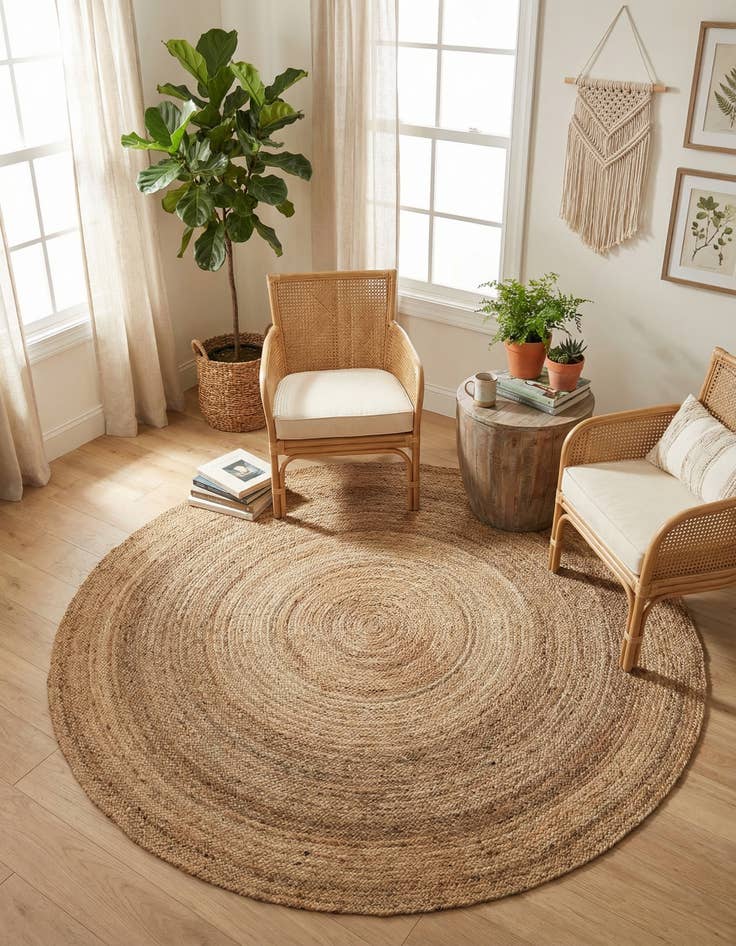 Detail image of 7' 1 x 7' 1 Handmade Braided Jute Round Rug