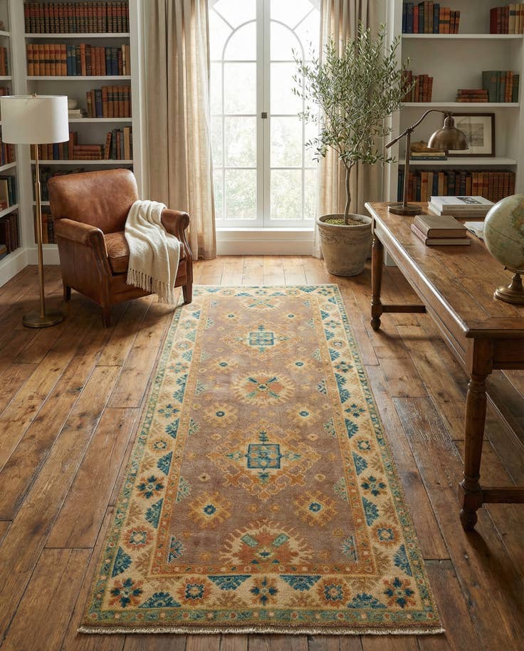 Detail image of 2' 7 x 5' 9 Hand Knotted Oushak Wool Runner Rug