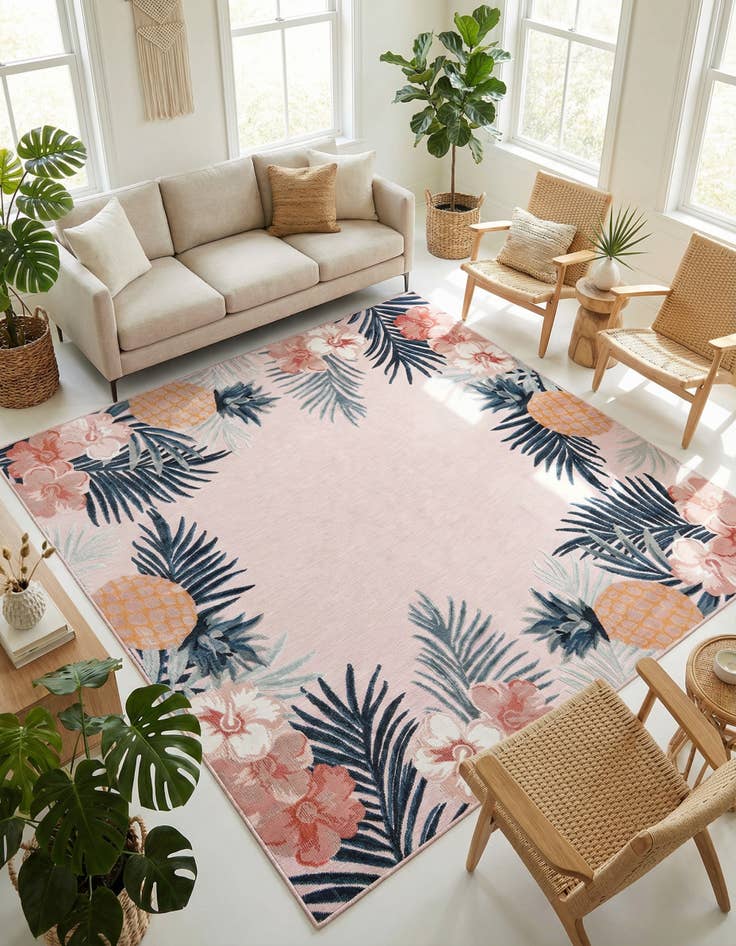 Detail image of 8' 2 x 8' 2  Washable Botanical Indoor / Outdoor Square Rug