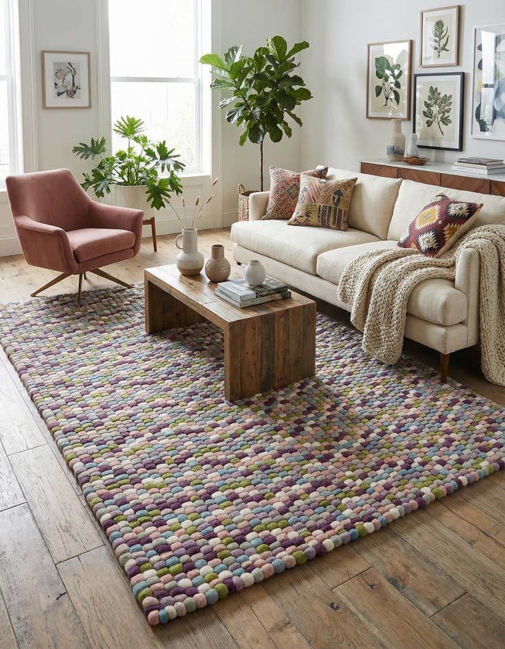 Detail image of 6' 1 x 9' Hand Woven Felt Ball Wool Rug