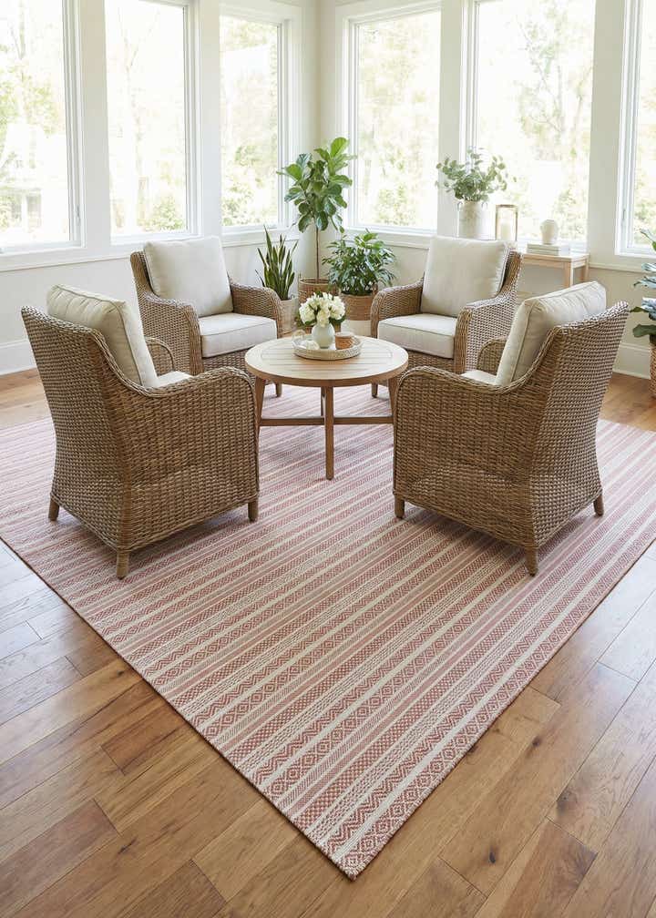 10' x 10' Easy-Clean Striped Indoor / Outdoor Square Rug