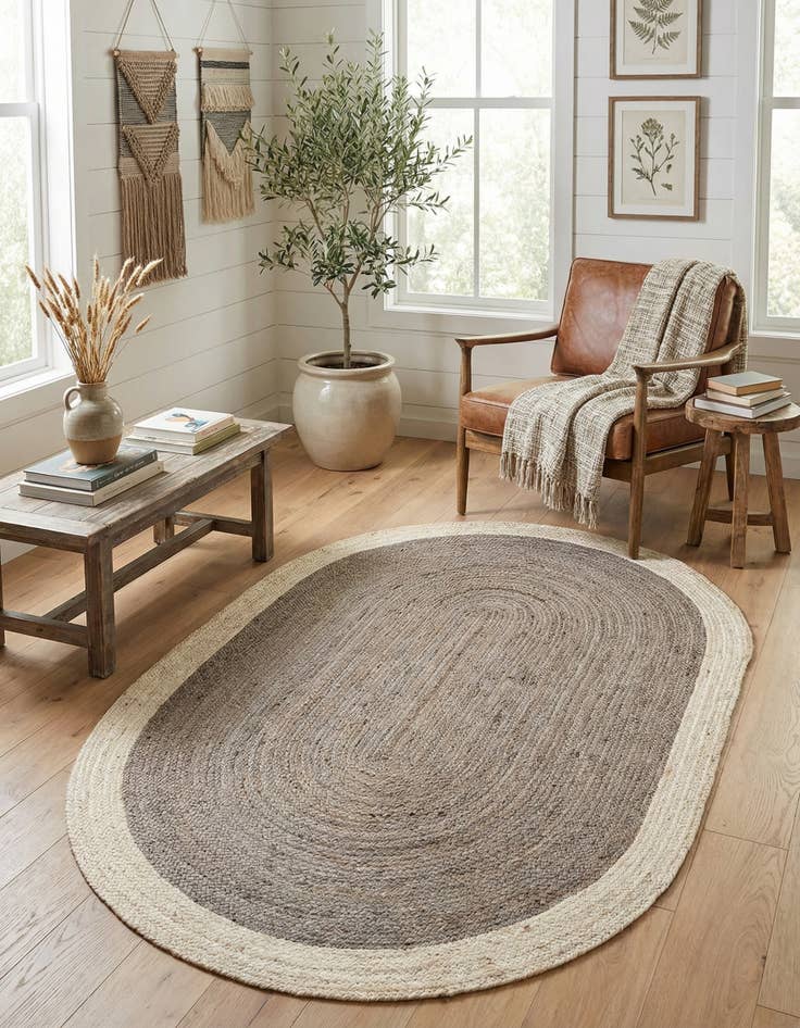 Detail image of 5' 1 x 8'  Hand Braided Jute Oval Rug