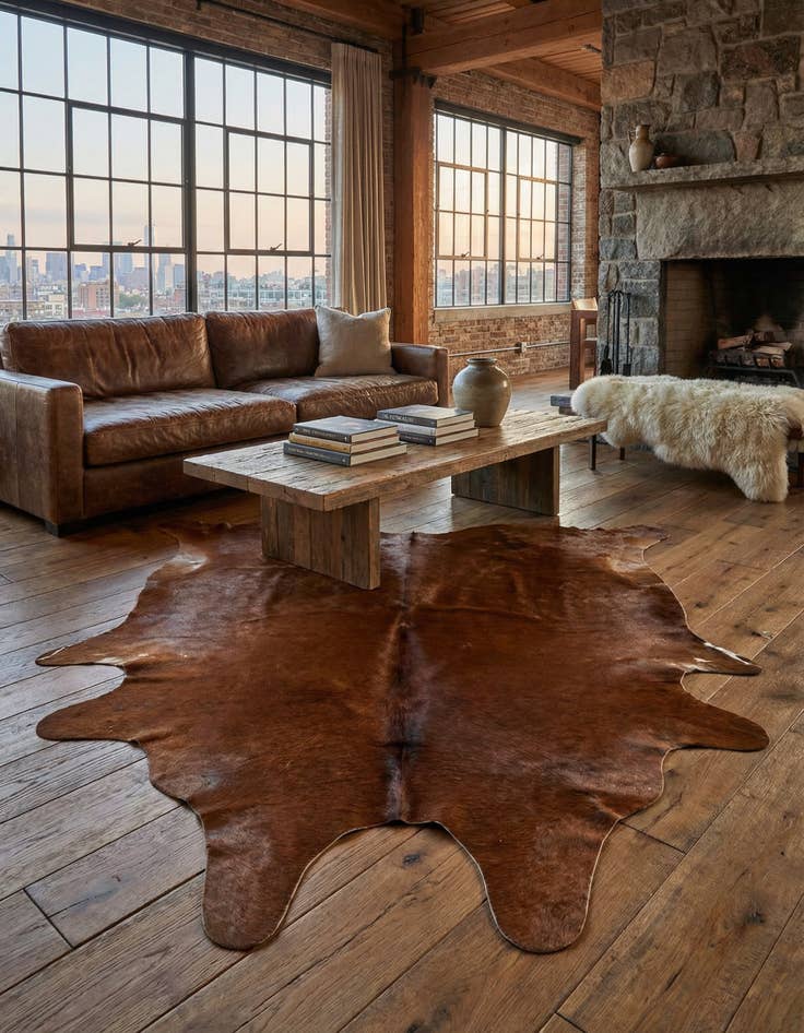 Detail image of 6' 4 x 6' 11 Cowhide Leather Square Rug