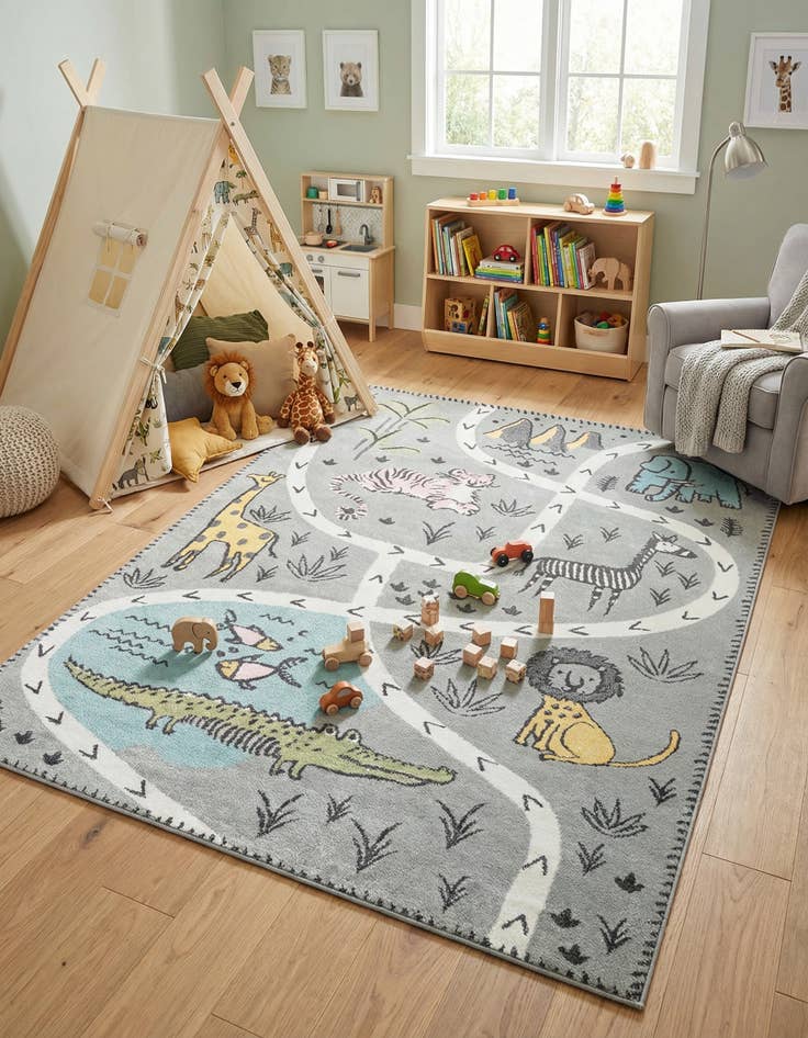 Detail image of 7' 10 x 10' Animals Whimsy Kids Rug