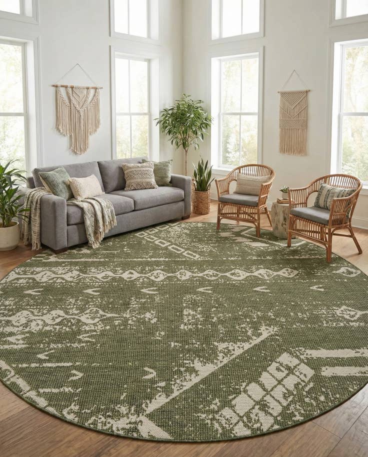 Detail image of 13' x 13' Easy-Clean Bohemian Indoor / Outdoor Round Rug