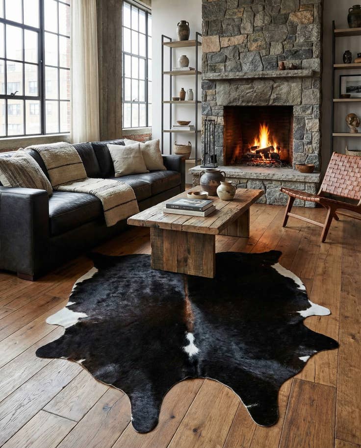 Detail image of 5' 10 x 6' 4 Cowhide Leather Square Rug