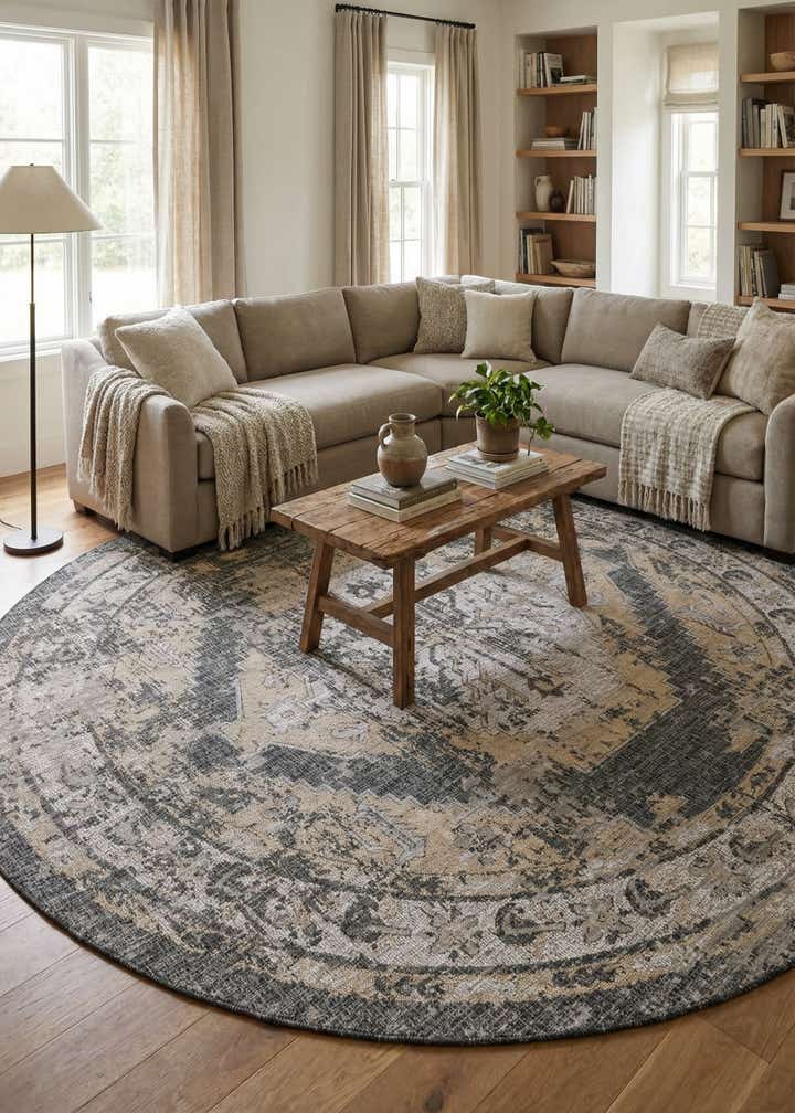 13' x 13' Easy-Clean Traditional Indoor / Outdoor Round Rug