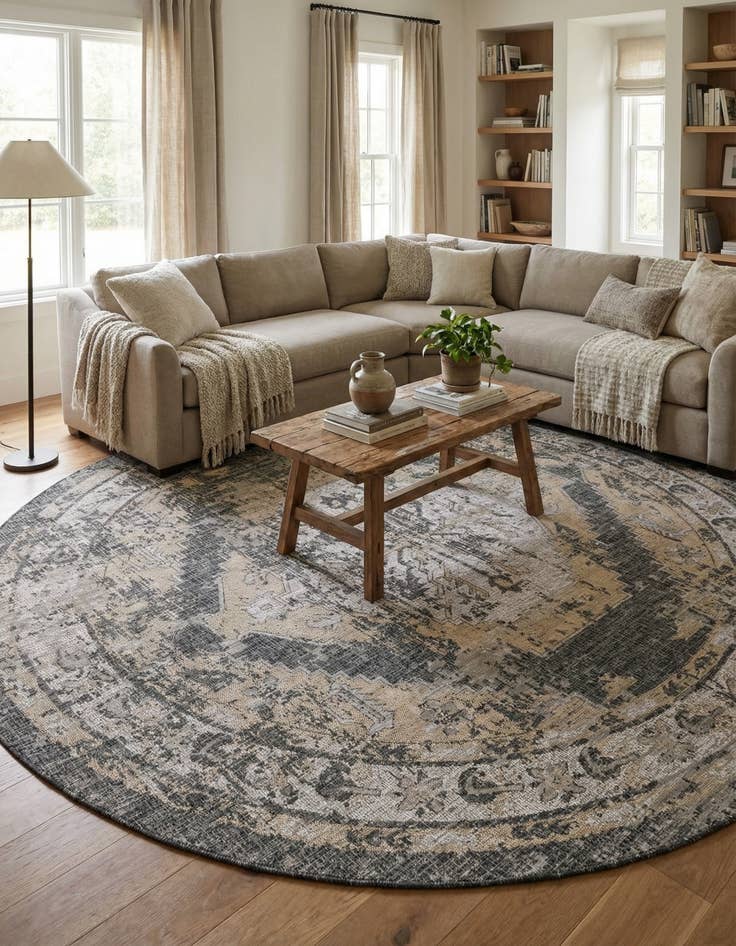 Detail image of 13' x 13' Easy-Clean Traditional Indoor / Outdoor Round Rug