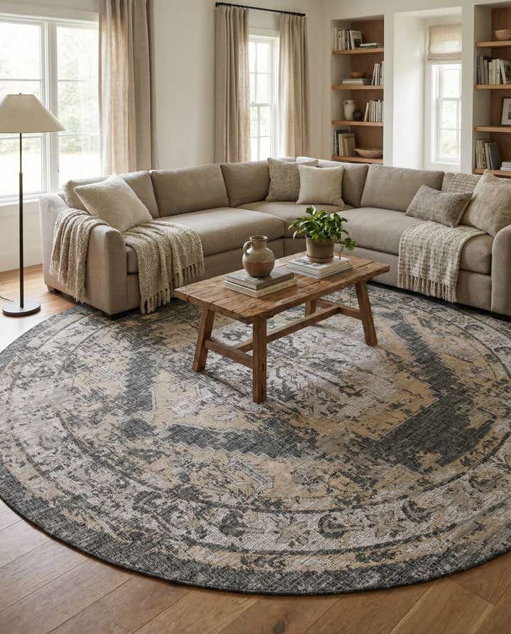 13' x 13' Easy-Clean Traditional Indoor / Outdoor Round Rug