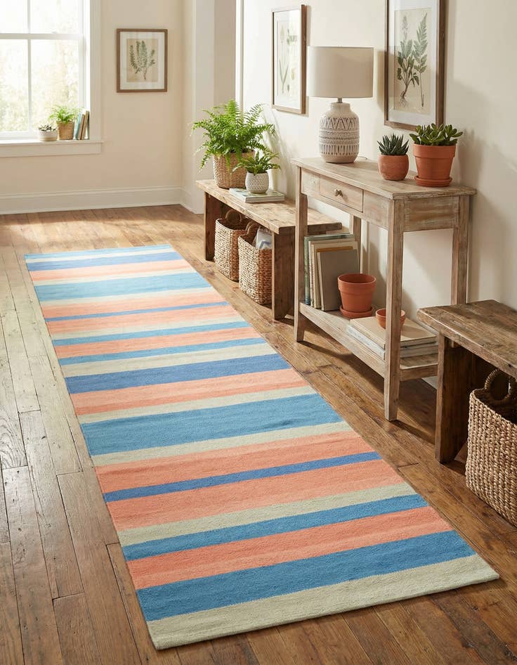 Detail image of 2' 7 x 10'  Hand Woven Flatweave Cotton Dhurrie Runner Rug