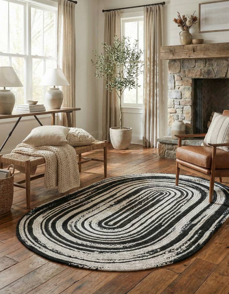 Detail image of 5' 1 x 8'  Hand Braided Chindi Oval Rug