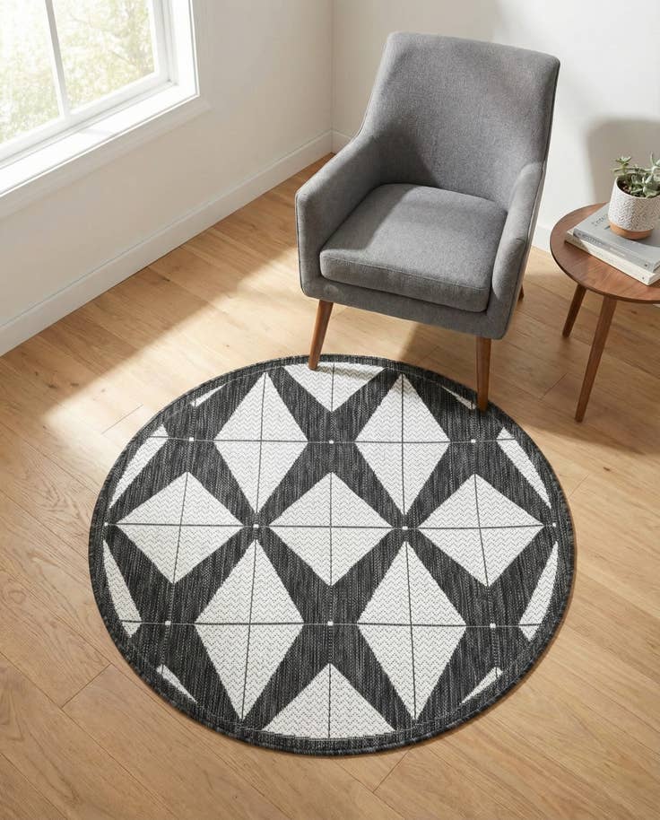 Detail image of 3' x 3' Easy-Clean Modern Indoor / Outdoor Round Rug