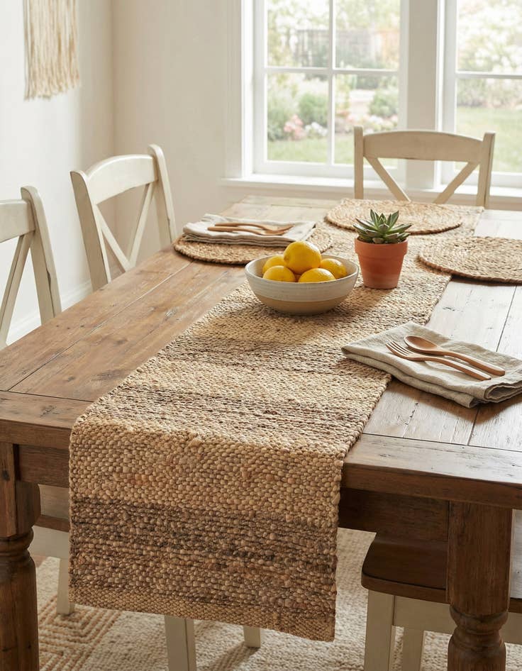 Detail image of 1' 2 x 4' 1  Hand Braided Jute Table Runner Rug