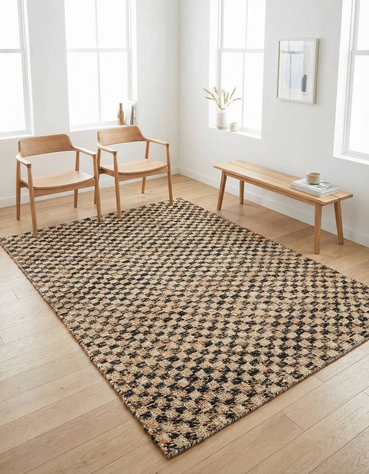 Detail image of 4' 1 x 6' 1 Hand Woven Checkered Jute Wool Rug