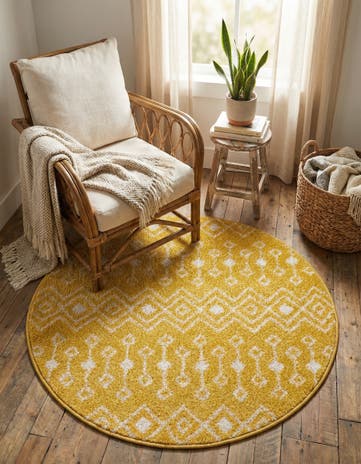 Yellow Moroccan Trellis Round Rug