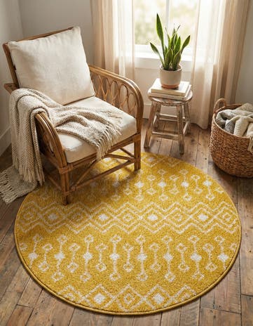 Yellow Moroccan Trellis Round Rug