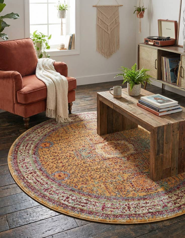 Detail image of 5' 3 x 5' 3 Aqua Round Rug