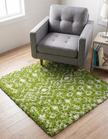 Green Moroccan Trellis Shag Square Rug