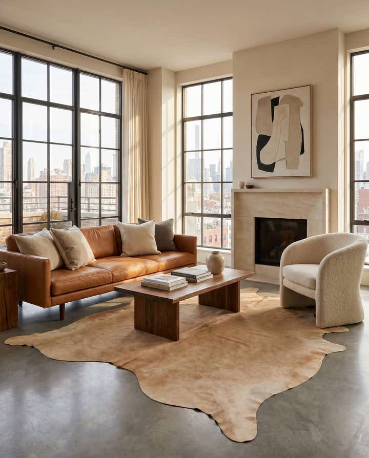 5' 11 x 7' 1 Cowhide Leather Rug