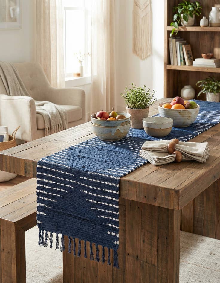 Detail image of 1' 2 x 5' 1 Hand Woven Chindi Cotton Table Runner Rug