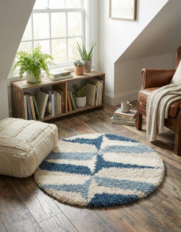 Blue Athena Shag Round Rug