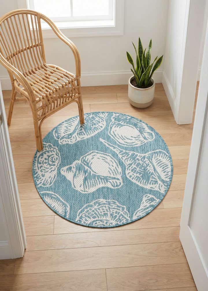 3' x 3' Easy-Clean Coastal Indoor / Outdoor Round Rug