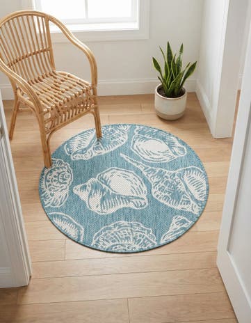 3' x 3' Easy-Clean Coastal Indoor / Outdoor Round Rug