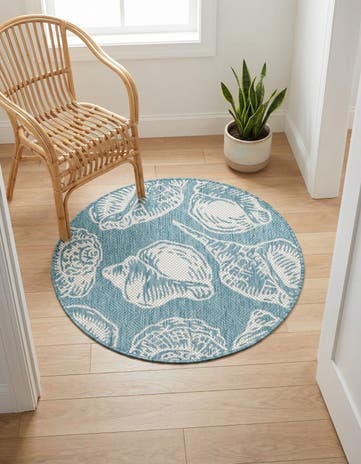 3' x 3' Easy-Clean Coastal Indoor / Outdoor Round Rug