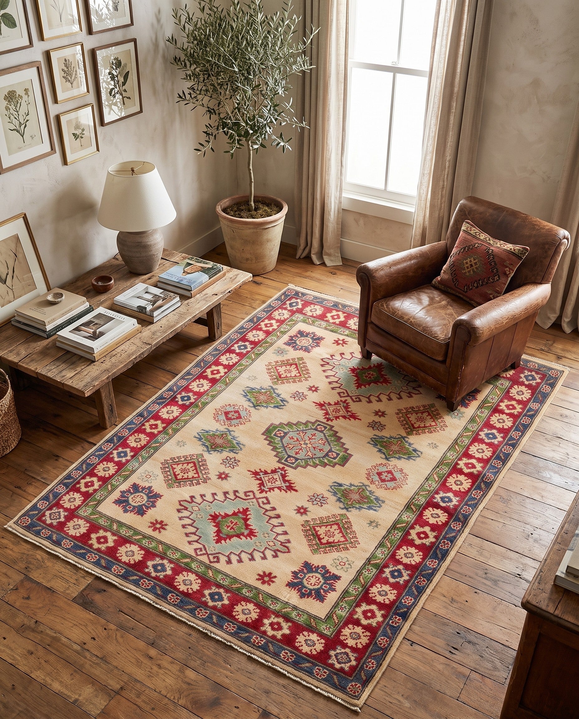 Detail image 3 of 12: 4' 1 x 5' 6 Hand Knotted Kazak Rug