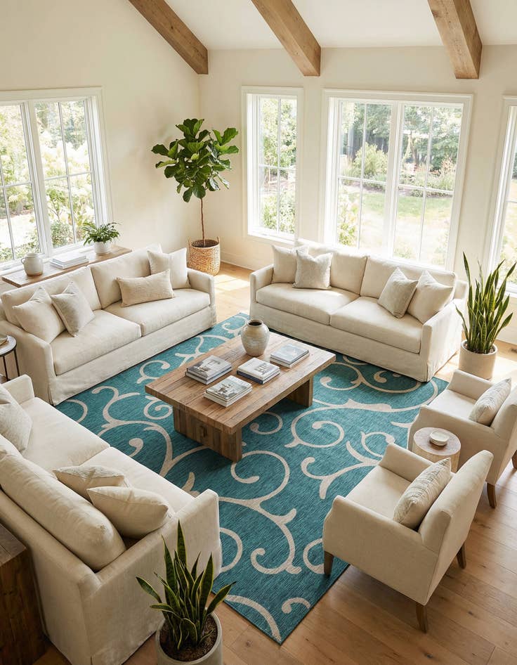 Detail image of 13' x 13' Washable Botanical Indoor / Outdoor Square Rug