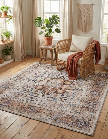 Ivory Almond Washable Yara Square Rug