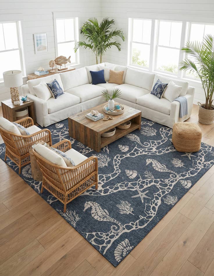 Detail image of 13' x 13'  Washable Coastal Indoor / Outdoor Square Rug