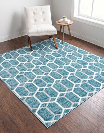 Blue Lattice Trellis Square Rug
